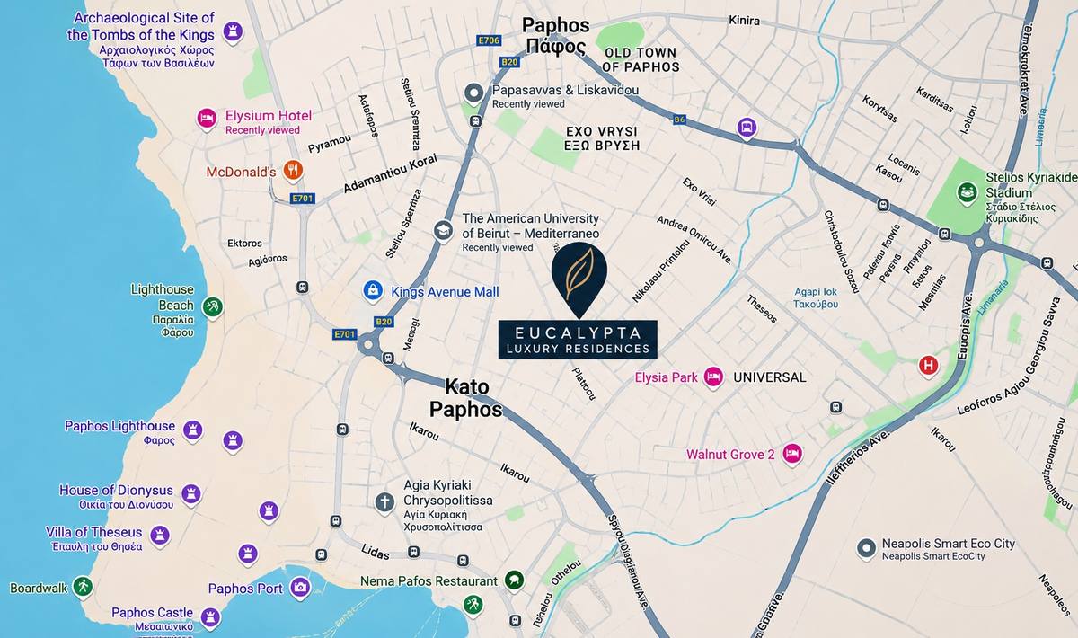 Map showing Eucalypta location in Universal, Paphos